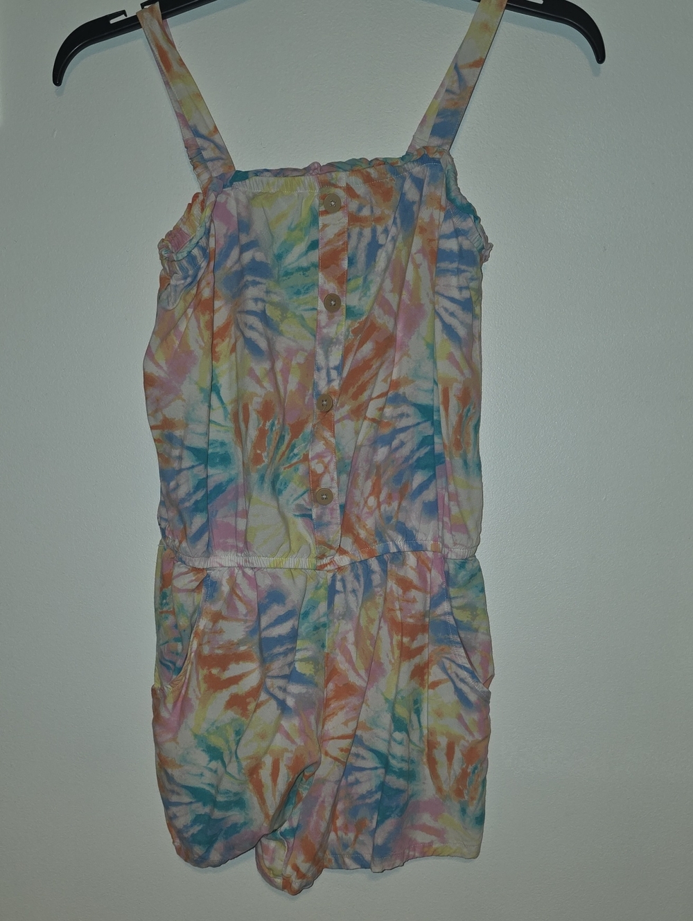 Cat & Jack Girls Tie-Dye Button Front Romper - Pastel Blue Pink Yellow Orange